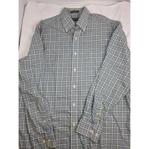 Lyle & Scott Scotland Mens Large Blue Green Plaid Combed Cotton Button Down
